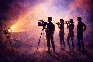 Film production at night in the spotlight. Eucor screening