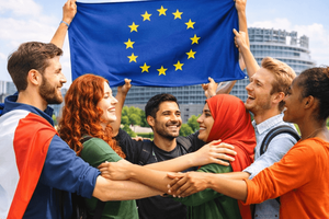 Students with the European flag. Eucor