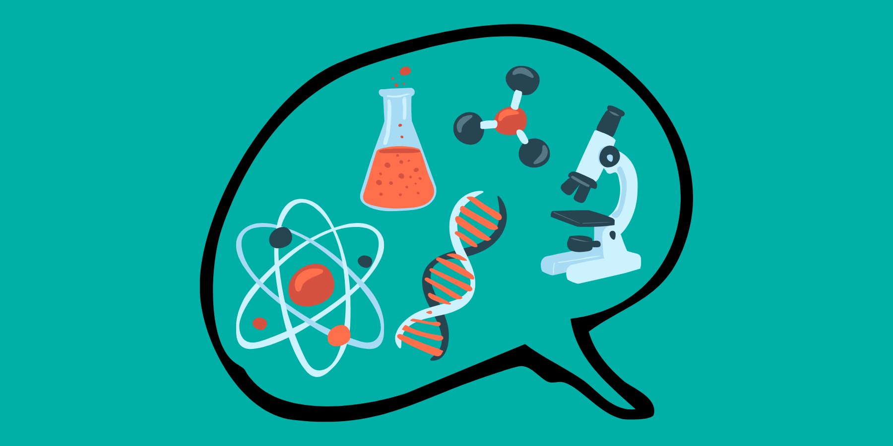 Speech bubble with images about science