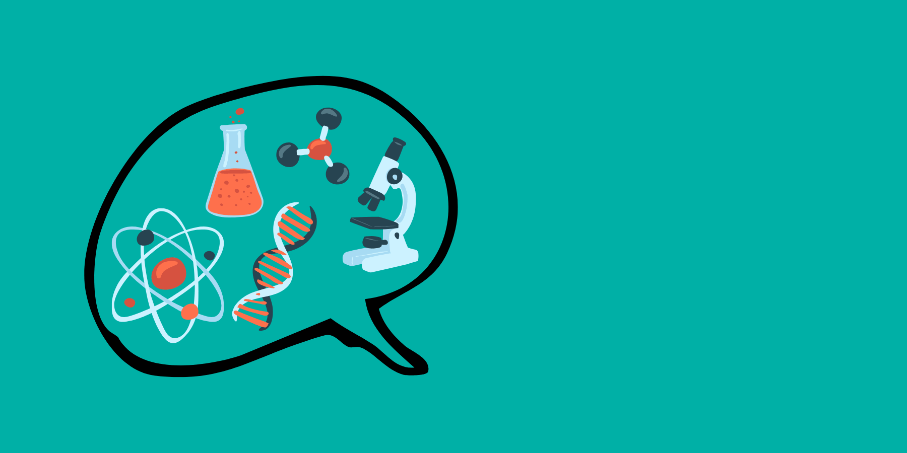 Sprachblase mit Bildern zu Wissenschaft