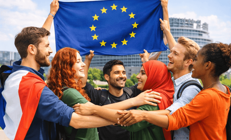 Students with the European flag. Eucor